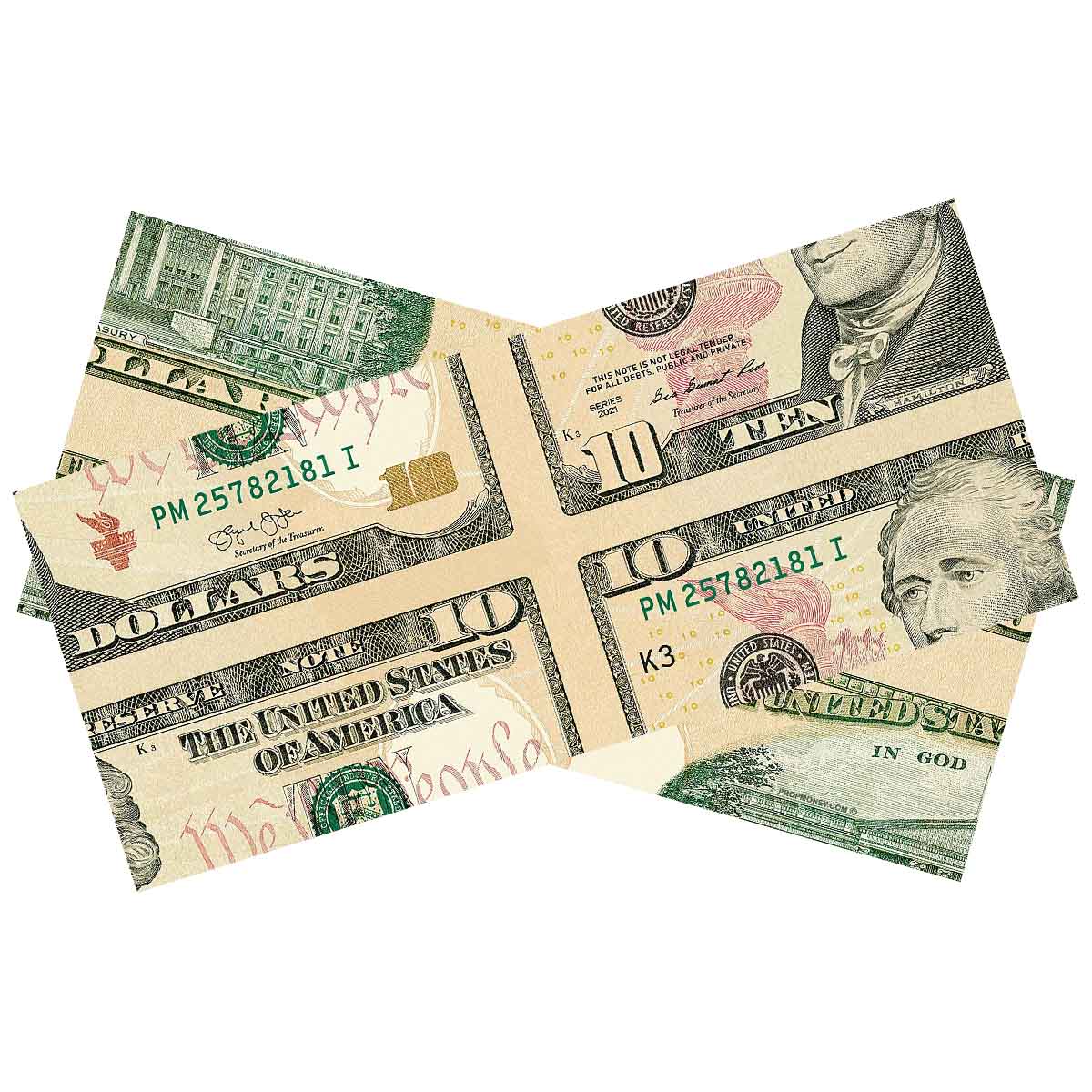 $10 Mis-Made Bills for Magic Tricks