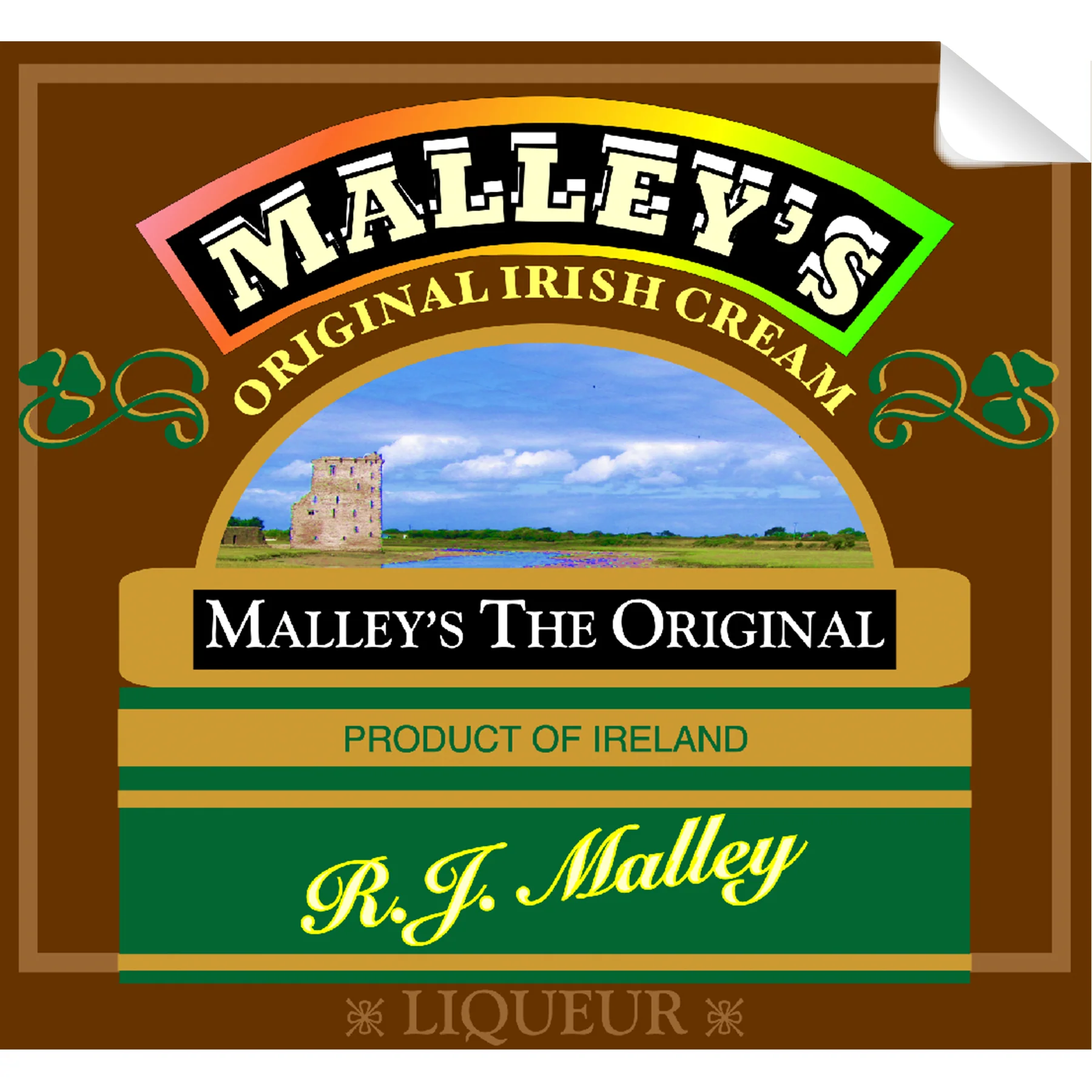 Malley's Irish Creme Single Self Adhesive Label - License and Royalty Free for Film Use