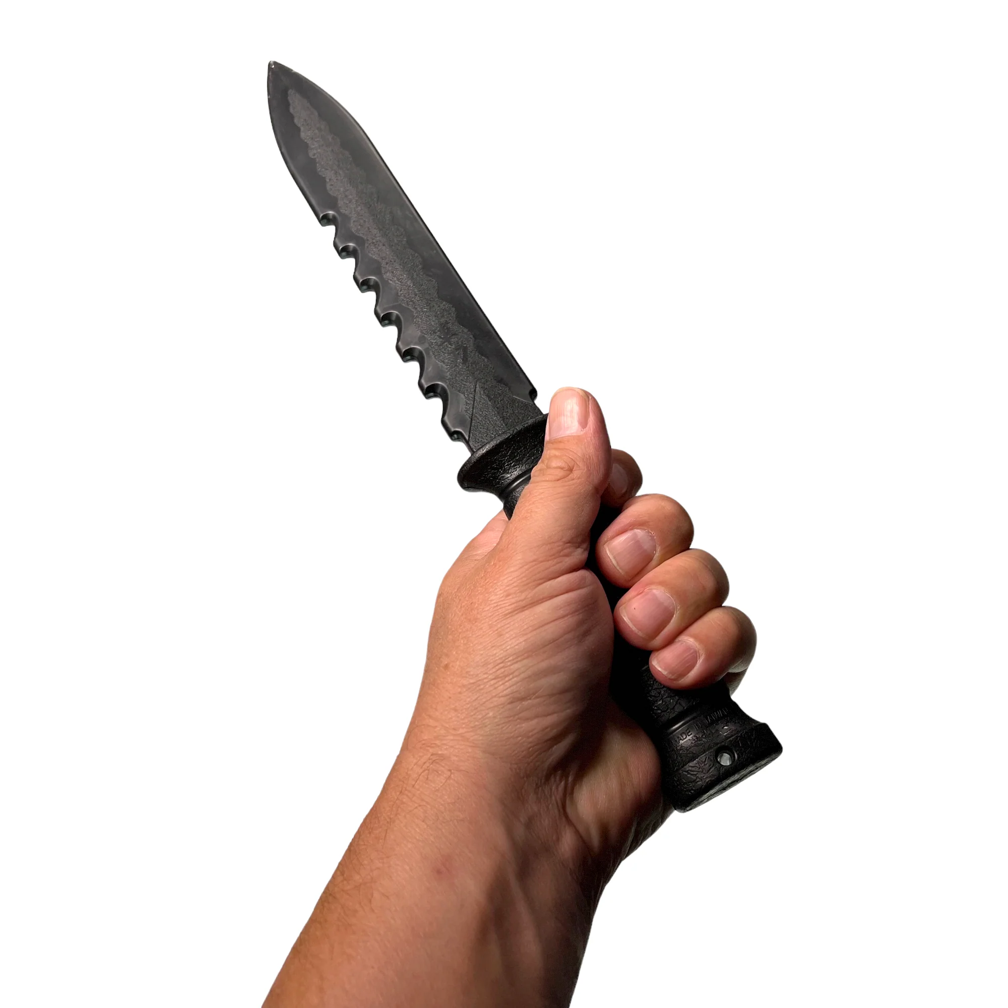 Serrated Spine Poly Training Knife with 8.5 Inch Drop Point Blade and Leather Wrapped Textured Handle Prop - Image 5